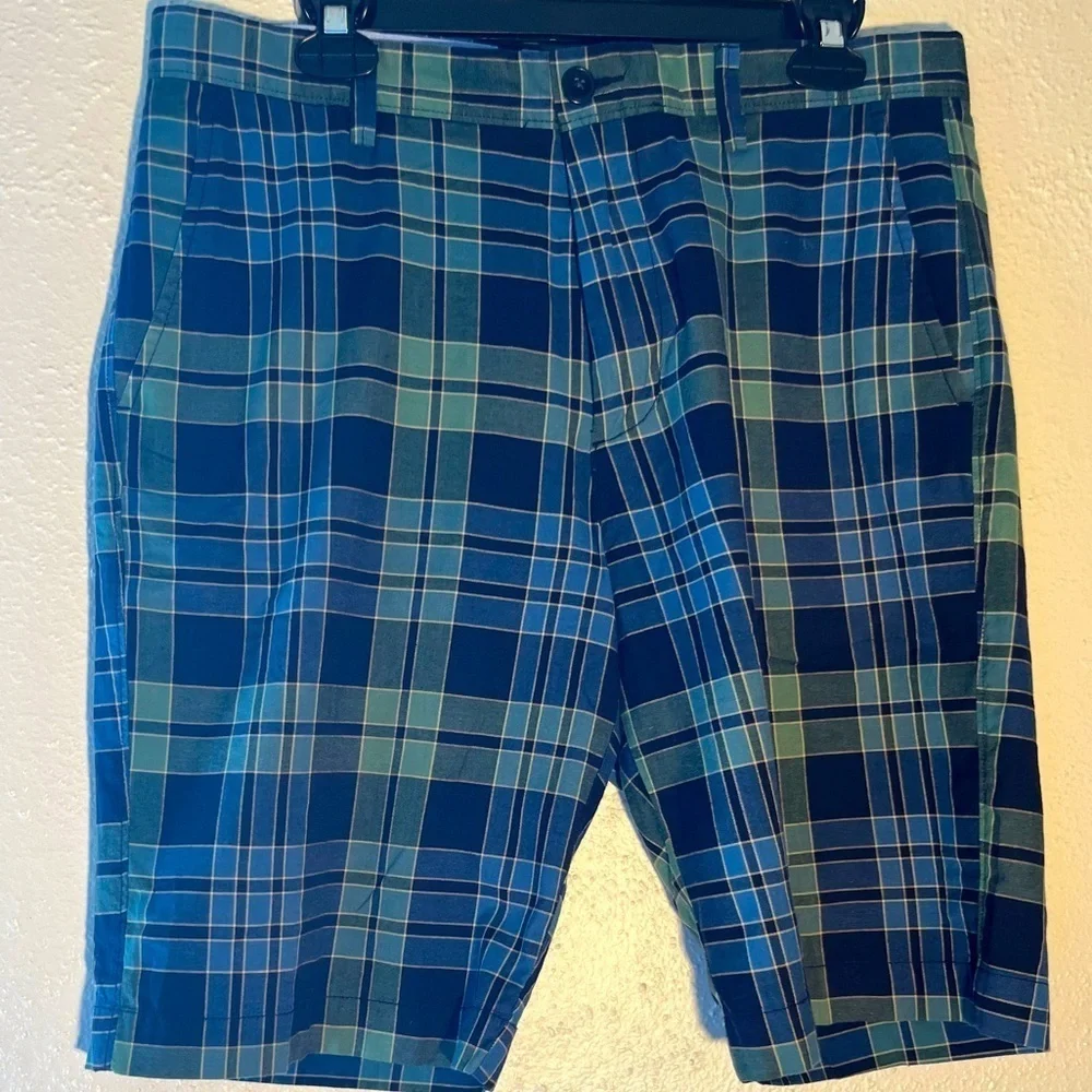J. Crew Blue & Green Check Print Pure Cotton Preppy Shorts Size 33
